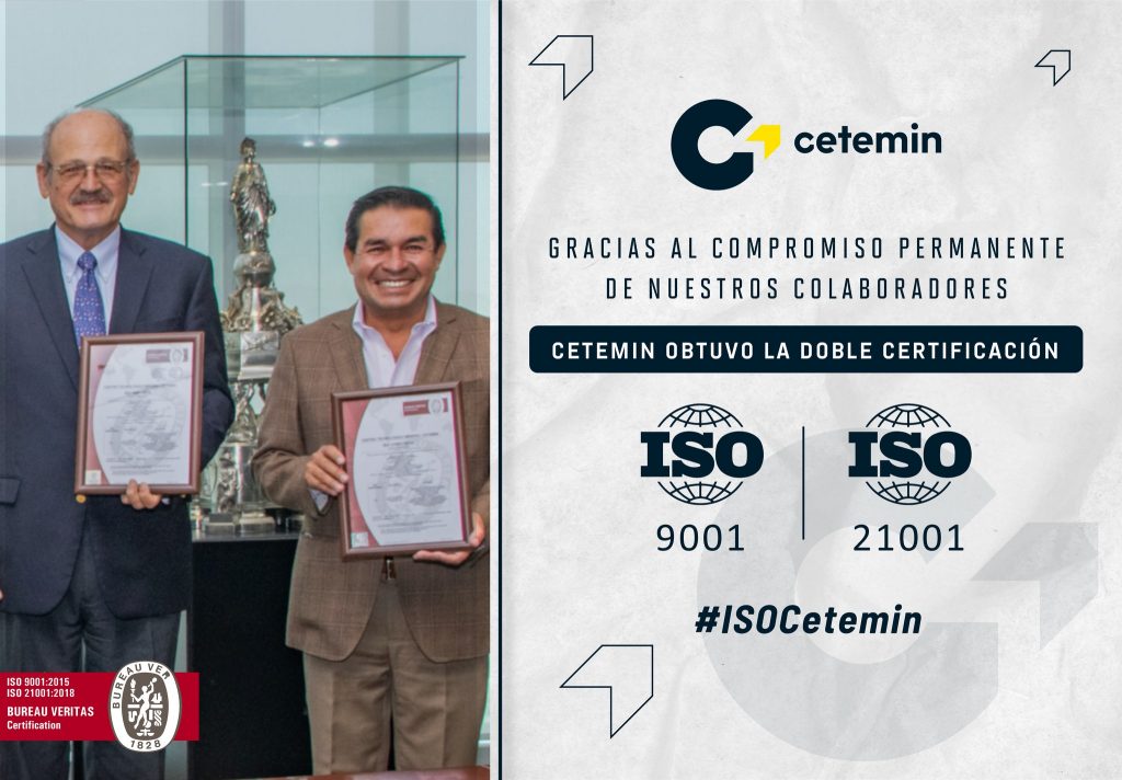 Cetemin posee doble certificación internacional en ISO 9001 - ISO 21001