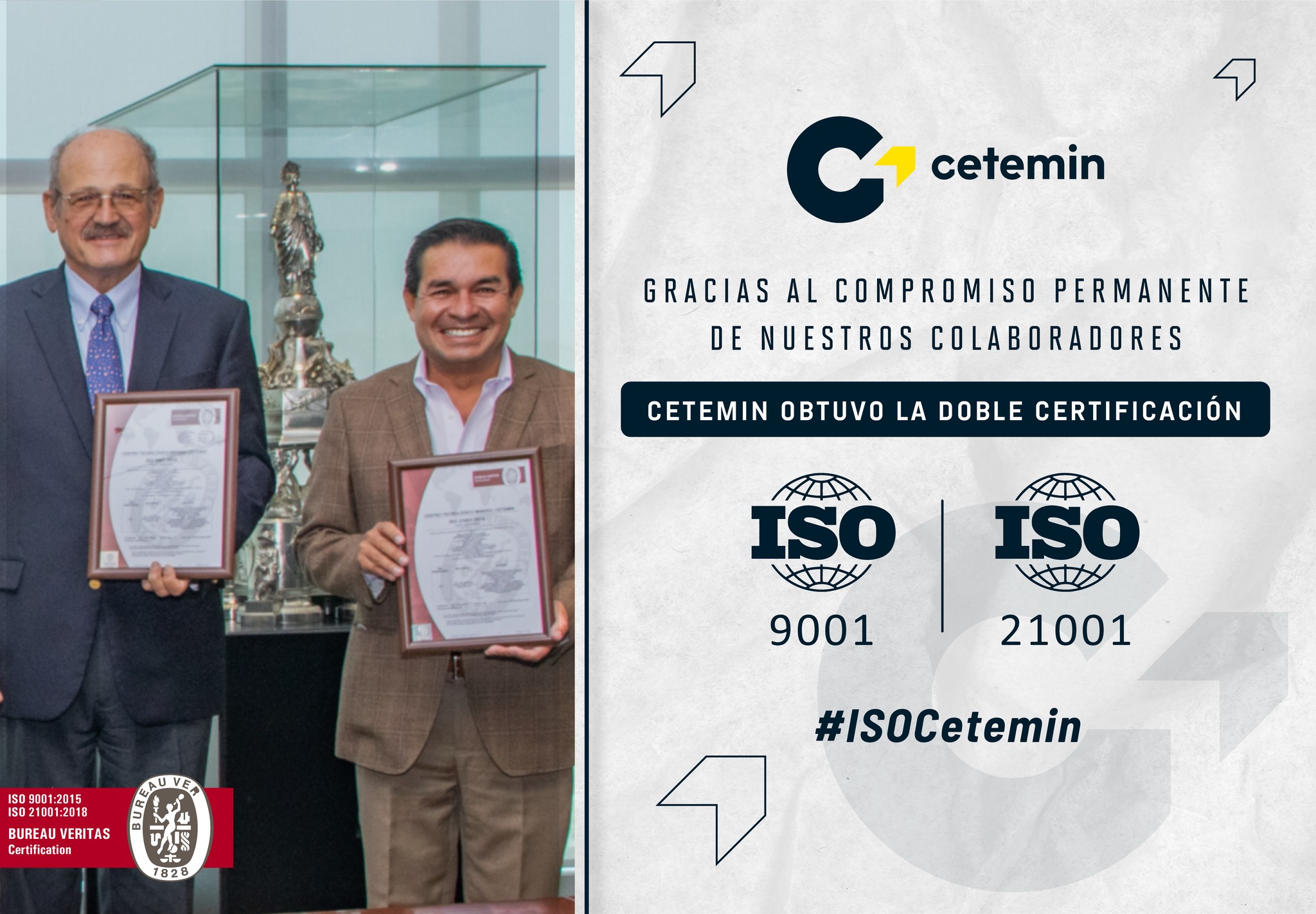 CETEMIN es auditada por Bureau Veritas y logra doble certificación internacional ISO 9001 – ISO 21001 en nuestro país